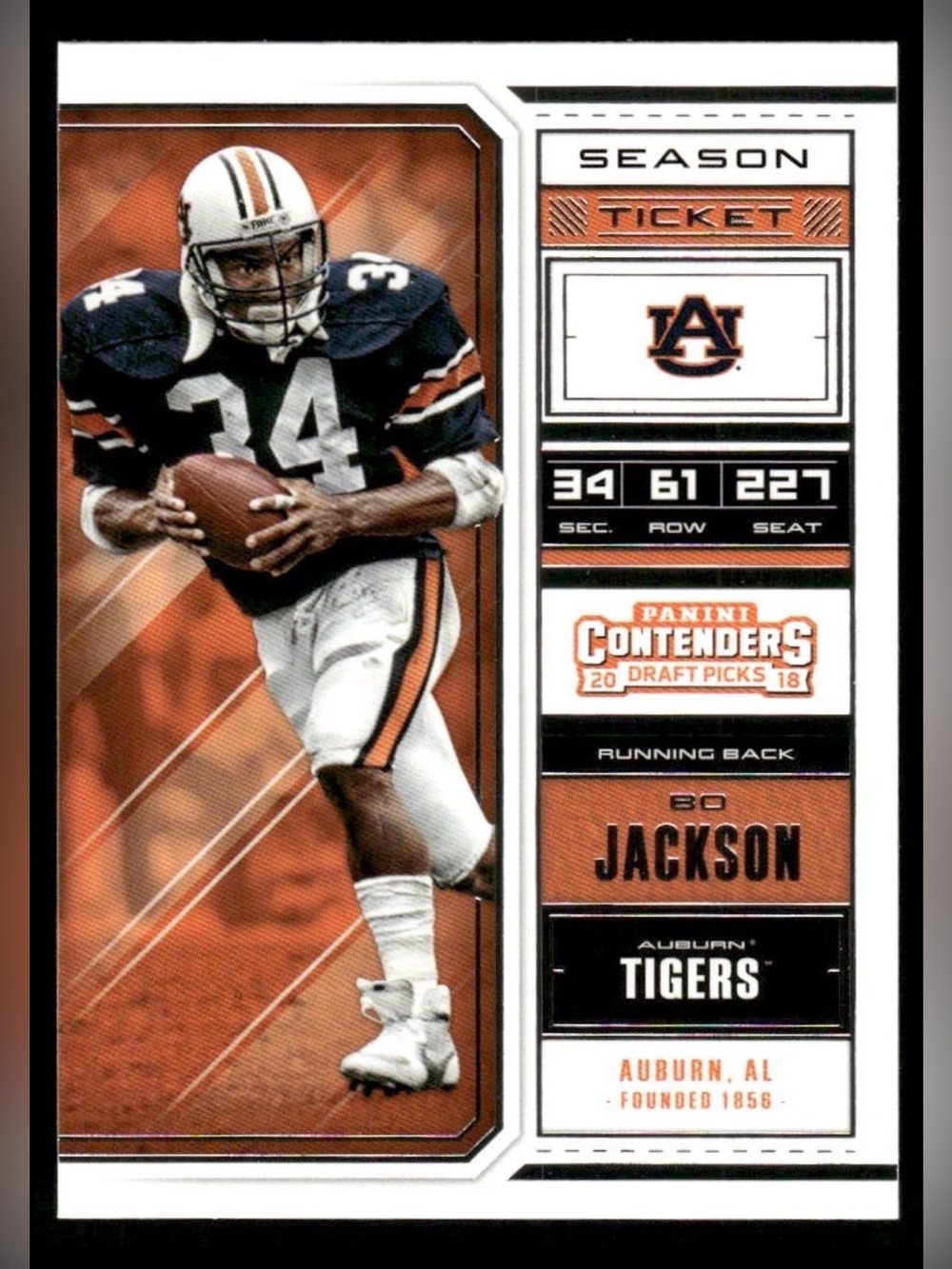 Bo Jackson Auburn Tigers Football Trading Card - Special Insert Card in Auburn